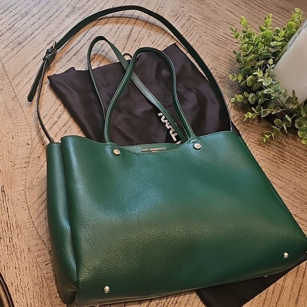 Karl Lagerfeld Leather Green Shoulder Tote Bag